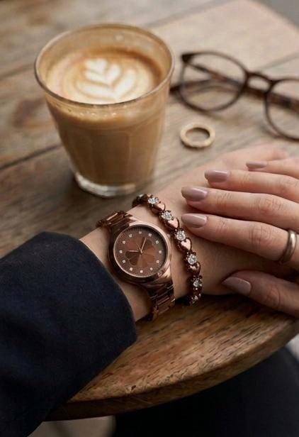 Rose Gold Watch With Heart-Link Bracelet Set
