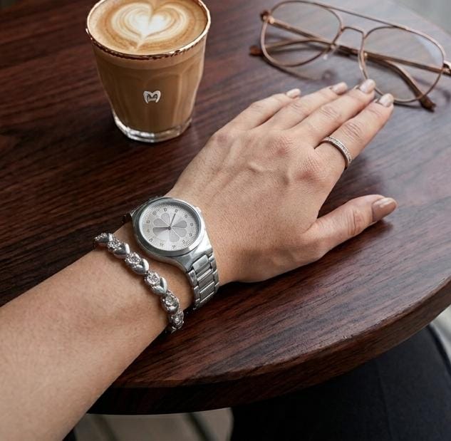 Silver Watch With Heart-Link Bracelet Set