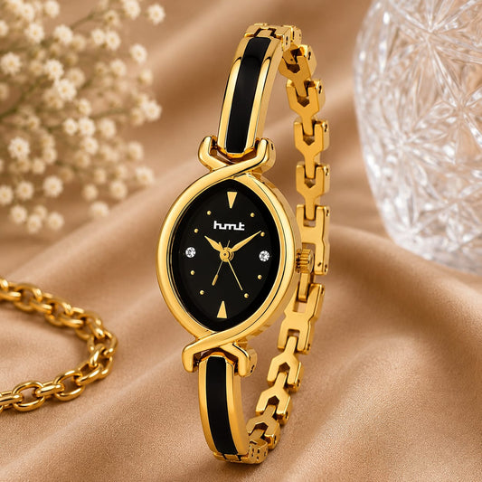 Gold-Tone Anti-tarnish Watch with Black Dial