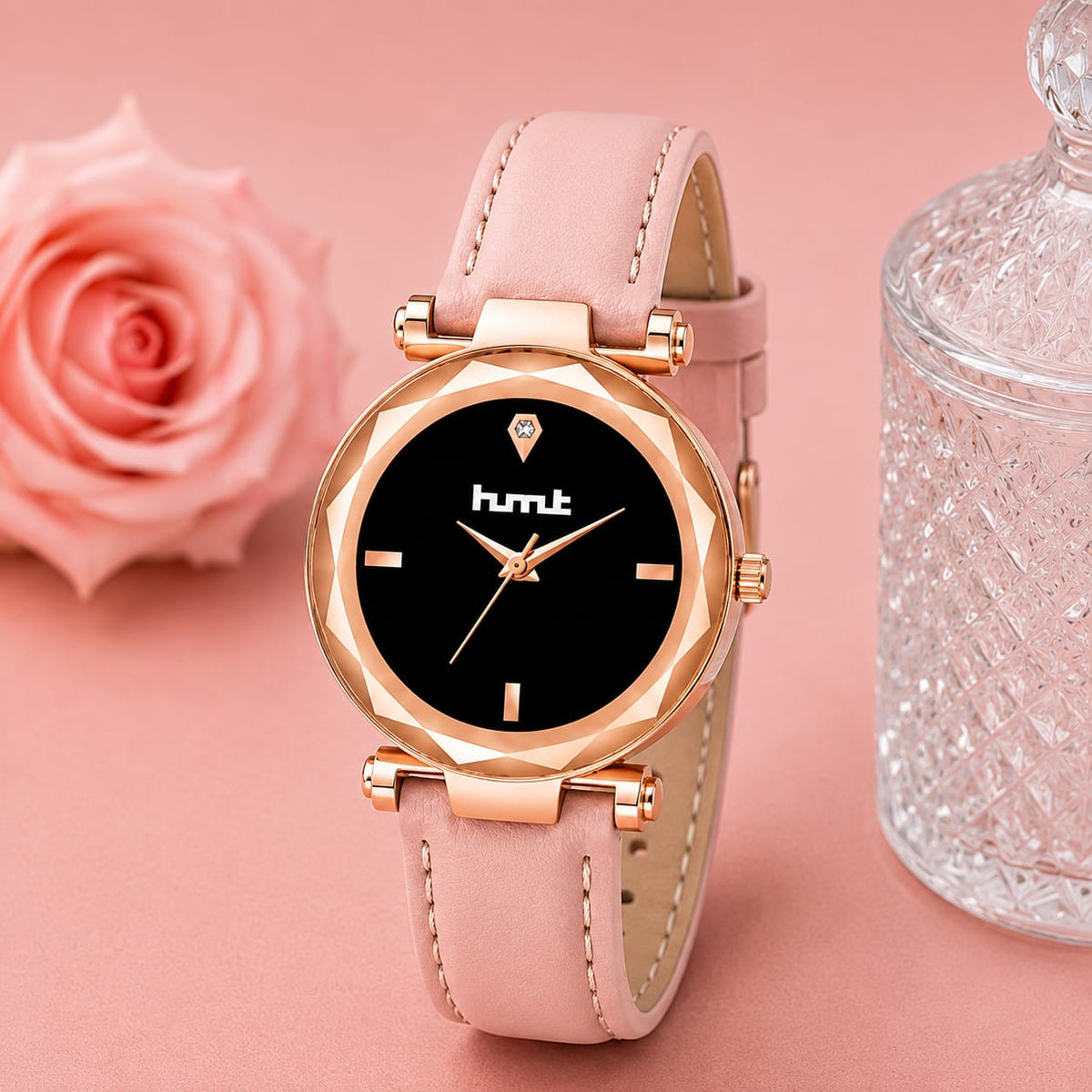 Rose Gold Watch with Pink Leather Strap