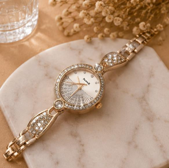 Champagne Crystal Studded Watch
