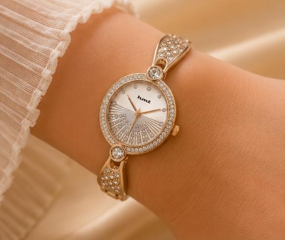 Champagne Crystal Studded Watch