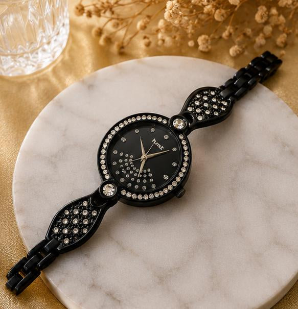 Crystal Studded Black Watch