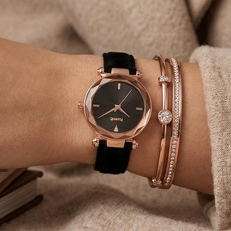 Rose Gold & Black Dial Women's Watch