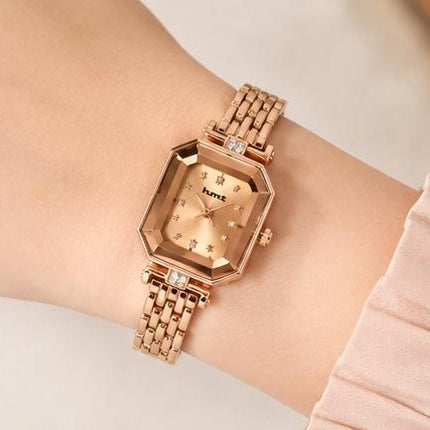 Rose Gold Octagonal Crystal Dial Watch