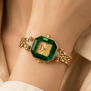 Gold and Green Octagonal Crystal Watch