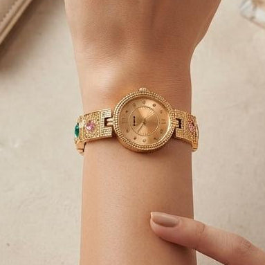 Gold-Toned Gemstone Vintage Watch